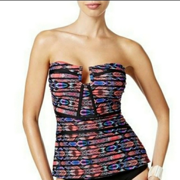 NWT Island Escape Tankini Top Women's Size 6 Absract Black Multicolored Modest - Picture 1 of 6
